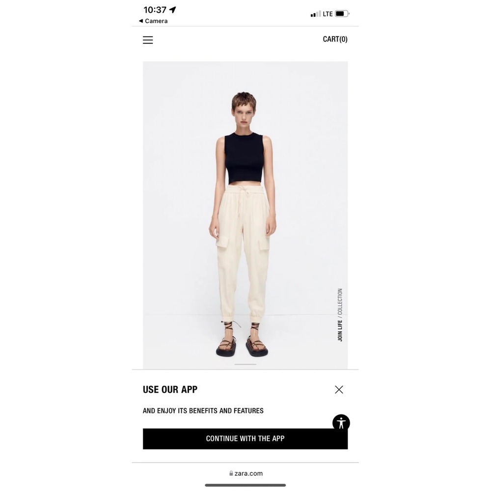 Zara Womens High Waisted Cargo Jogger Pants Khaki Beige Small Drawstring Utility